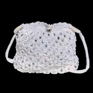 Crochet shoulder purse handmade White